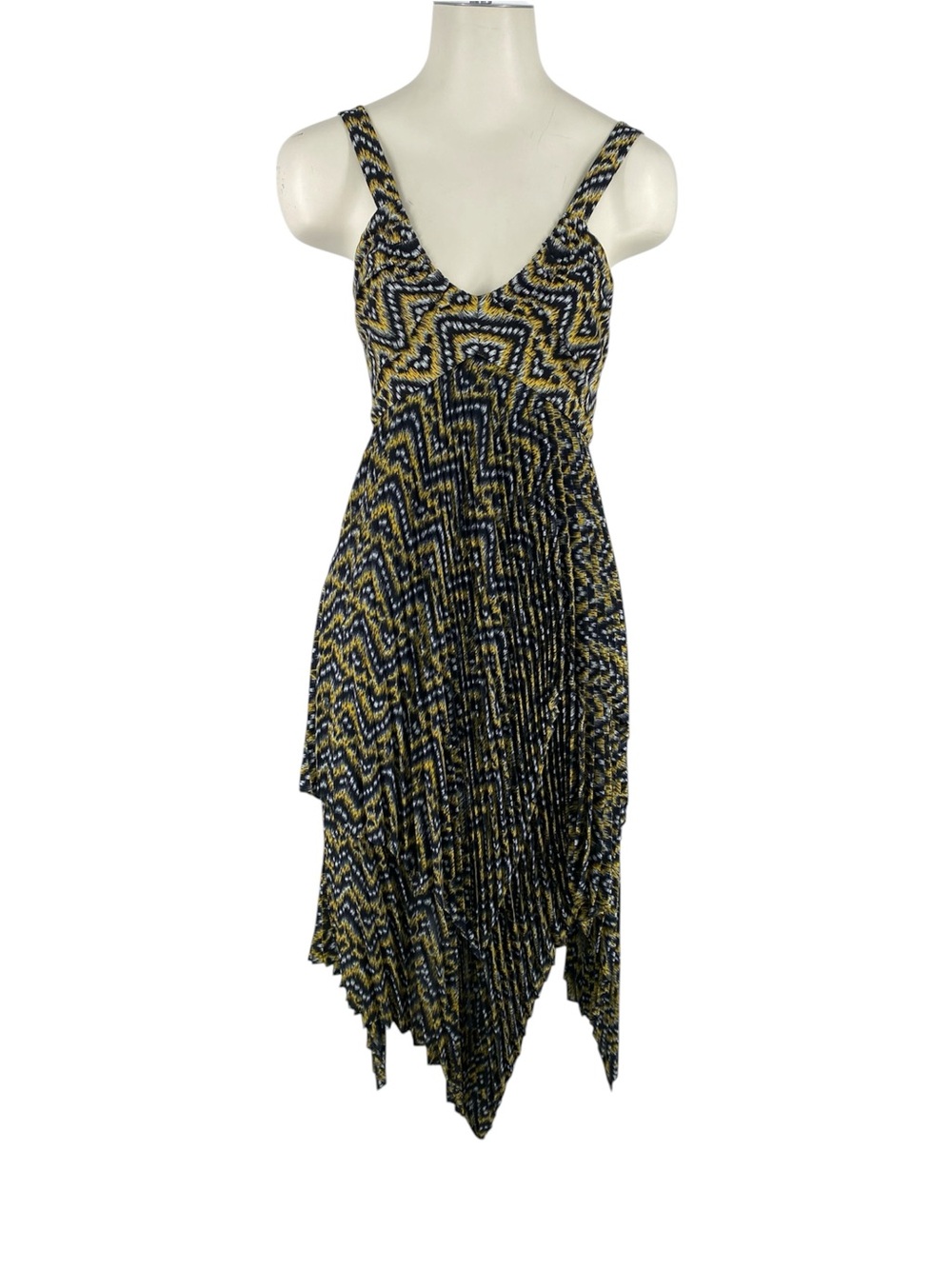 A.L.C. Kendall Asymmetrical Chevron V-Neck Dress in black  and yellow size 0